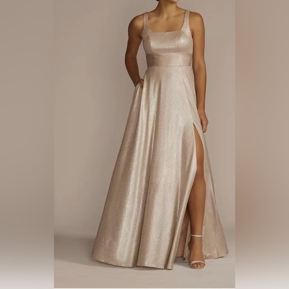 David's Bridal Multi Color Shimmering Gold Metallic Maxi Dress size 6